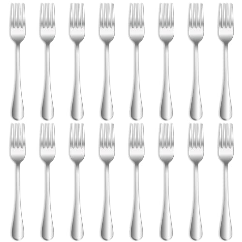 QUCHER 20,8 cm, 16 tenedores de mesa, tenedores de menú, juego de cubiertos de acero inoxidable, para uso doméstico, hogar, cocina, restaurante, lavavajillas