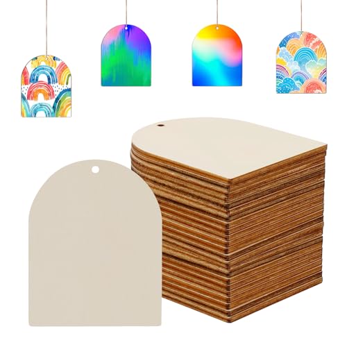 Tmflexe Arch Door 30Pcs Unfinished Wooden Gift Ornaments DIY Craft Birthday Present-30Pack Paintable Blank Natural Arch Door Cutouts Hanging Wood Slices for Kids Art Crafts DIY Gift Party Supplies