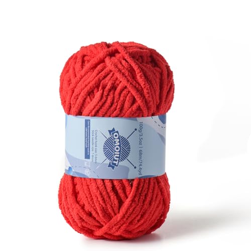 Image of Chunky Chenille Yarn for Crocheting, Baby Yarn for Crocheting Soft Blankets, Bulky Yarns for Crochet Amigurumi, 100g (74.3yds) Fluffy Velvet Yarns for Hand Knitting (Bright Red)