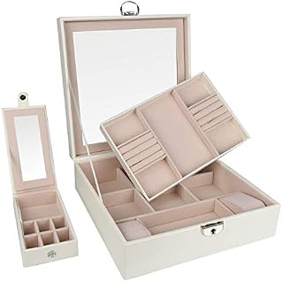 goldwheat Jewelry Box Organizer PU Leather Travel Jewelry Case Lockable Storage Box Gift