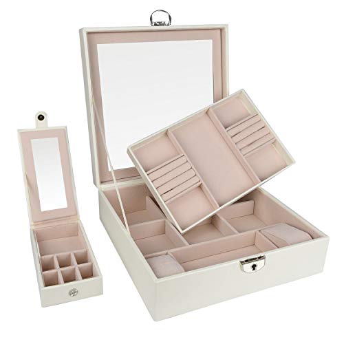 goldwheat Jewelry Box Organizer PU Leather Travel Jewelry Case Lockable Storage Box Gift