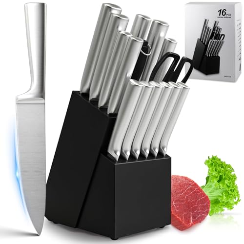 Opiniones y reviews de Cuchillos de Acero Inoxidable disponible en línea para comprar. 46 XJZWHN Juego de Cuchillos de Cocina 16 Piezas, Juego de Cuchillos Multifunción de Acero Inoxidable, Portacuchillas de Madera Maciza, Perfecto para Cortar, Pelar, Rebanar y Cocinar