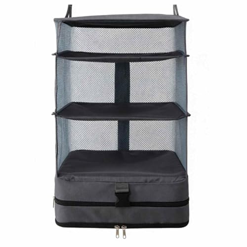 Asixxsix Estantes de Viaje Portátiles para Colgar, Cubos de Embalaje Plegables para Colgar con Ganchos de Metal Dobles y Bolsillos de Malla para Organizador de Maletas en (Gris Oscuro Talla Mediana)