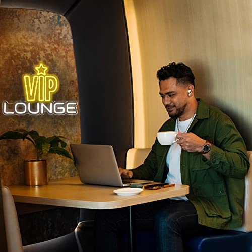 Image of VIP Lounge Neon Signs for Wall Decor Neon Lights for Bedroom Led Business Signs Suitable for Night Club Bar Hotels Nail Salon Massage 5V Power Adapter, 16.2 * 11.4 Inch(Yellow+White)