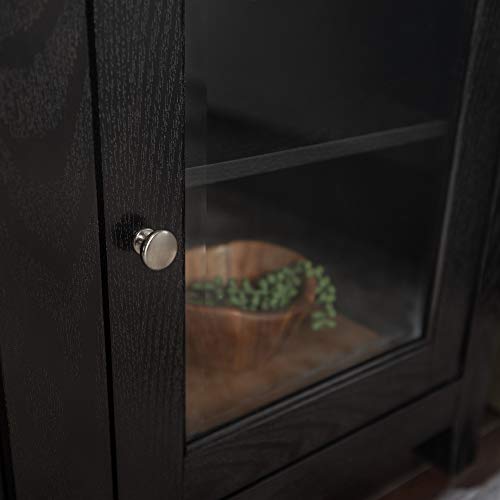 Walker Edison Rustic Wood And Glass Fireplace Tv Stand For Tv's Up To 64" Flat Screen Living Room Storage Cabinet Doors And Shelves Entertainment Center, 58 Inch, Black #TOP3