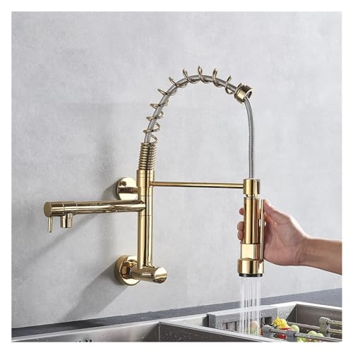 Robinet de cuisine mural pour évier profond douchette rétractable bronze - 5