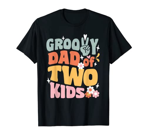 Groovy Dad of Two Kids Retro Back To School Día del Padre Camiseta