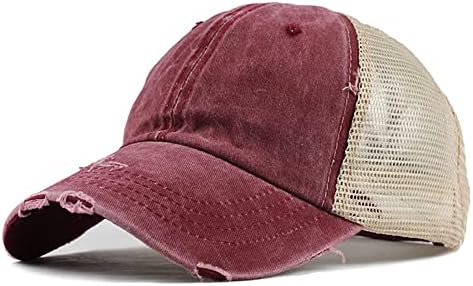 YULOONG Womens Baseball Cap Half Mesh Messy Bun Ponytail Vintage Denim Ponycaps Adjustable Cotton Summer Sun Hat Polo Style Classic Sports Casual Peaked Cap