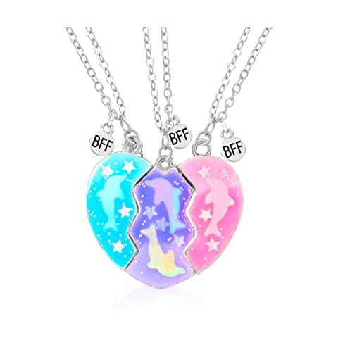 3Pcs Best Friends Necklace for Girls Magnetic Bff Pendant Necklace for 3 Half Broken Heart Friendship Necklace Birthday Gift, other, other Cover