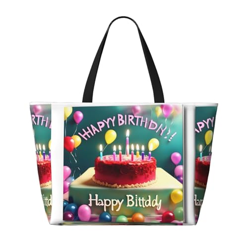 Happy Birthday Beautiful Large capacity beach bag with zipper, perfect for grocery bag pool gym travel shopping foldable beach travel bag,2