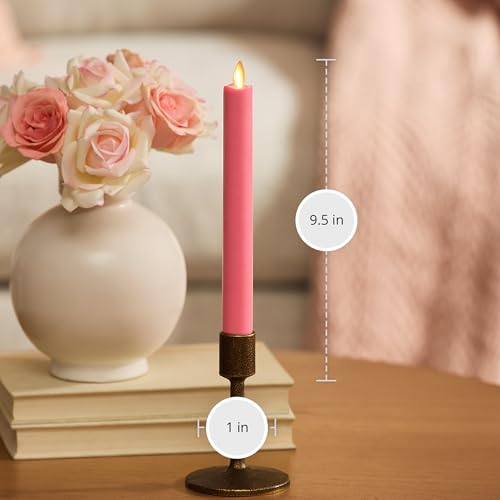Image of Luminara Flameless Candle Taper (1 inch x 9.5 inch) Melted Top Real Wax Unscented Remote Ready Timer (Sweet Pink)