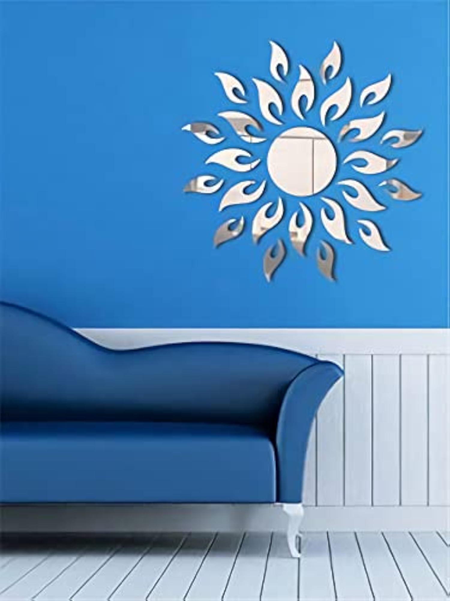 Large Sun Silver 3D Mirror Stickers for Wall