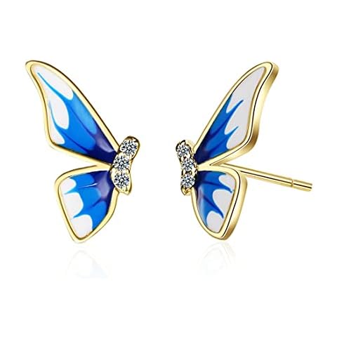 Ms.Swan 925 Sterling Silver Blue Enamel Gradient Butterfly Stud Earrings for Women Girls Teens, zhi-ud-0615 Cover