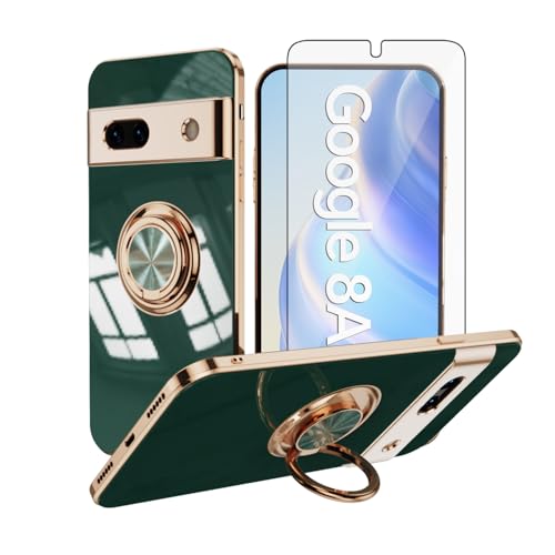 Coque Google Pixel 8A silicone TPU protection d'écran verre trempé et anneau béquille