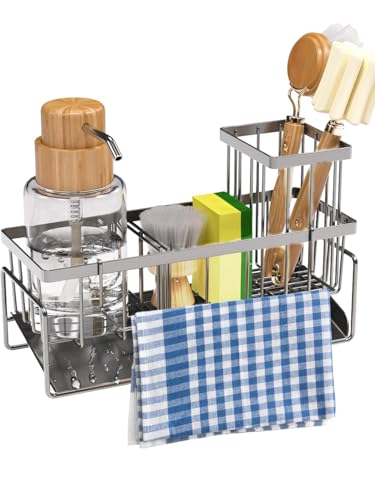 Organizador Para Fregadero De Cocina Con Soporte Alto Para Cepillo, Soporte De Esponja Para Fregadero, Inoxidable 304, Organizador Dispensador De Jabón Para Encimera, Decoración Y Accesorios, Color