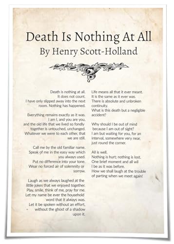 Shesinee Death Is Nothing At All Poem Wall Art Poetry Poster Vintage Quote Wall Decoration Paintings Living Room Wall Artwork (12.00''x16.00'',Unframed)