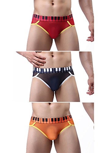 AOQIANG Mens Underwear Sheer Mesh Comfortable Brief with Piano Key Waistband (L, P3-1)