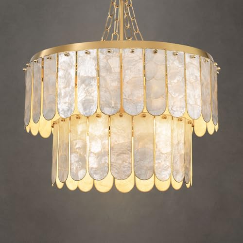 Gold Oyster Capiz Shell Chandelier: Natural Seashell Alabaster Chandeliers - Modern Coastal...