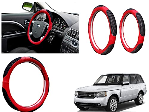 Image of Microfiber Car Steering Wheel Cover, Soft Padding Great Hand Feel, Anti-Slip, Faux Leather Steering Cover for Land Range Rover Sport | Black Red Jali - Pack of 1