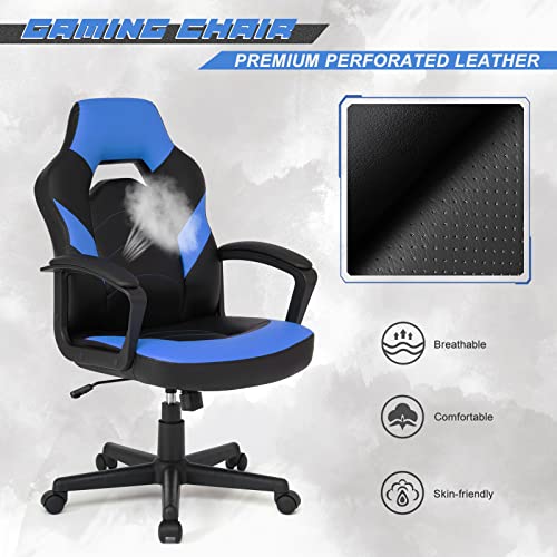 Sedia Gaming, Sedia da Gioco ergonomica, Sedia da Scrivania per Adulti, Sedia da Ufficio Girevole, Sedia da Computer, con Meccanismo d'Inclinazione, Blu - Sedia gaming - Immagine 6