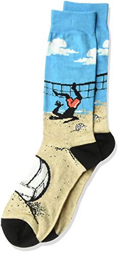 K. Bell Men s Sporting Novelty Crew Socks, Blue (Volleyball), Shoe Size: 6-12