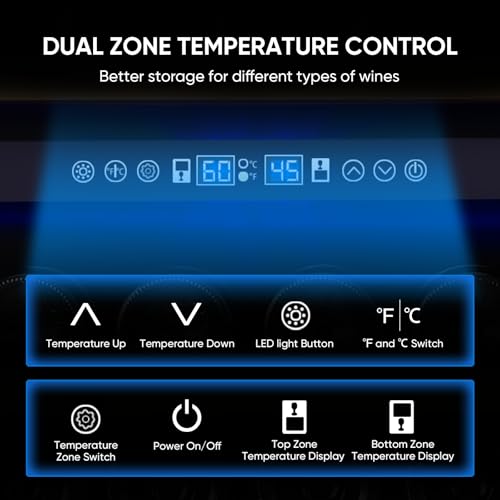 Image of Dual Zone Wine Cooler Refrigerator, 24 Inch Wine Fridge Freestanding or Built-in, 154 Bottle Large Capacity Wine Cooler with Advanced Compressor, Air-circulation System and Low Noise - Black