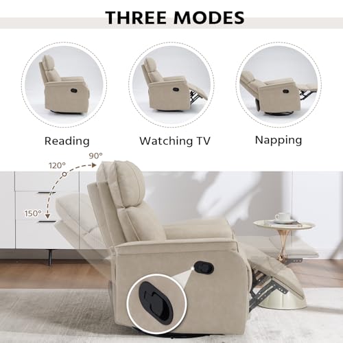 Image of HAOMARKETS Swivel Rocker Recliner Chair Set of 2, Manual Faux Leather Glider Rocking Recliners for Adults, 360 Swivel Nursery Reclining Sofa with Padded Backrest for Living Room, Beige