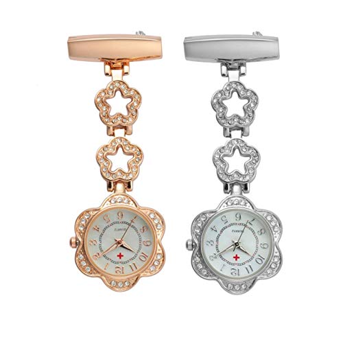 Künstliche Diamant Retro-Stil professionelle medizinische Krankenschwester Student Taschenuhr Fünf-Punkt-Stern Muster 2 PC - Silber und Rose Golden