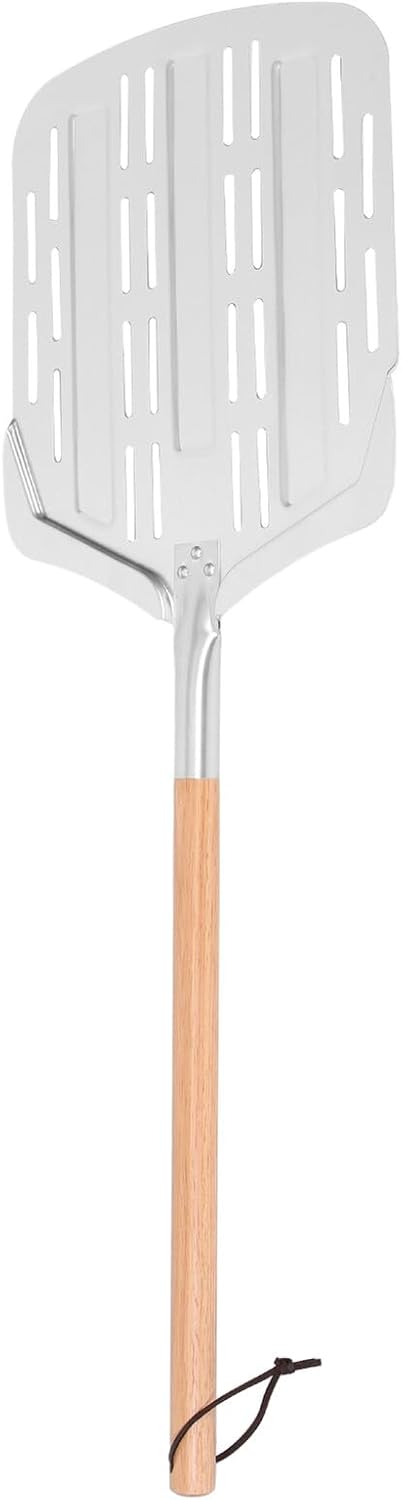 SEWACC Aluminum Perforated Pizza Peel with Removable Handle 12-inch Baking Spatula for Pizza Transfer and Cake Serving, Lightweight 90cm Long Kitchen Tool for Oven and Outdoor Use