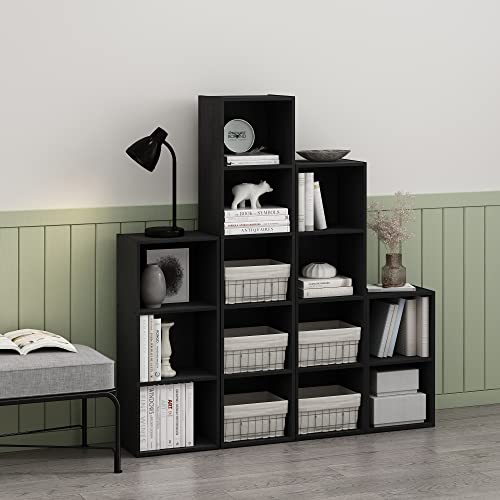 Image of Furinno PASIR Book Shelf, 2-Tier Modern Bookshelf, Open Shelves Bookcase 9 x 12 x 21, Easy Assembly, for Living Room, Bedroom, Home Office, Blackwood