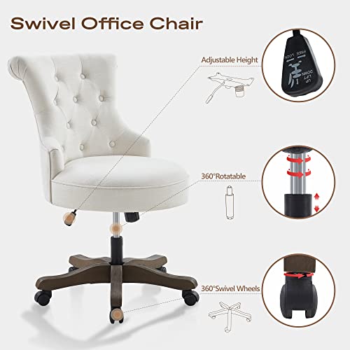 Batohom Home Office Chair Adjustable Height Swivel Chair With Wheels Linen Fabric Upholstered Computer Desk Chair With Wooden Legs Comfortable Armless Chair For Home Office Study Studio(Beige) #TOP4