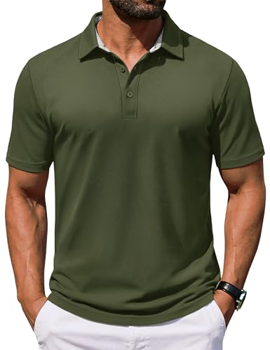 TACVASEN Men's Polo Shirts Golf Short Sleeve Breathable Tops Summer Quick Dry Cotton Shirt for Tennis Green,L