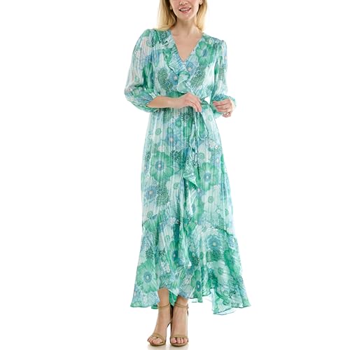 Image of Maison Tara Women's V-Neck Ruffle Faux Wrap Maxi Dress