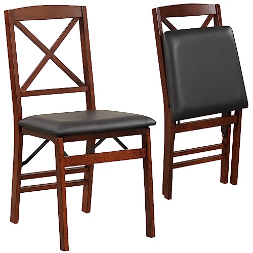 Image of Giantex Folding Dining Chairs Set of 2, Foldable Wood Kitchen Chairs with Padded Seat, Solid Wood Frame, Max Load 400 Lbs, No Assembly Easy to Store Wooden Dining Chairs for Apartment, Small Space