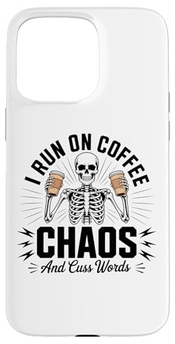 Coffee Chaos And Cuss Words Skull �S�X �X�P���g�� �_�[�N���[���A �X�}�z�P�[�X iPhone 15 Pro Max �p