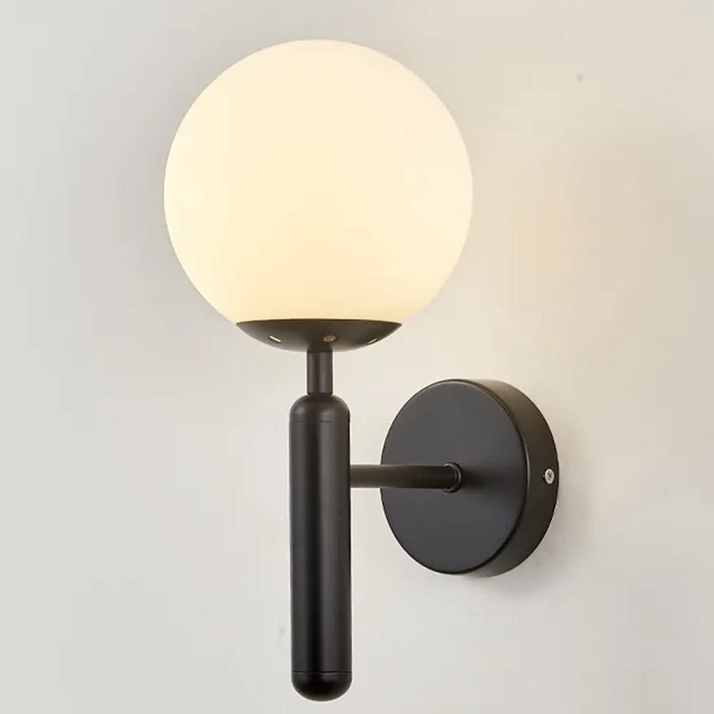 FLAMPIA Glass Globe Wall Light - Elegant Metal Body, E27 Bulb Base, Perfect for Ambient Lighting and Home Decor - Stunning Addition to Any Room