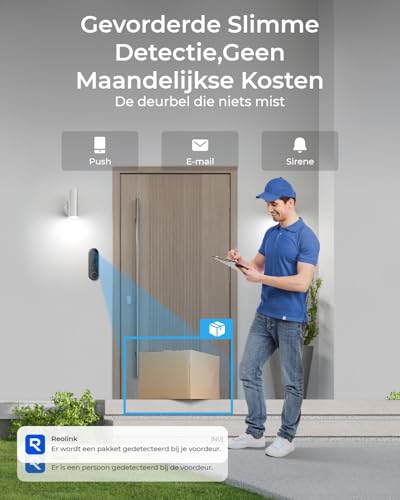 Reolink 2K Video Deurbel Batterij met 150°x150° Zicht, Nachtzicht, Persoon/Voertuig/Pakket Detectie, Dual-Band WiFi, Home Hub - Afbeelding 4