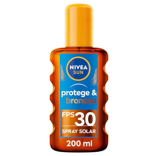 NIVEA SUN Protege & Broncea Aceite Solar FP30 (1 x 200 ml), activador del bronceado, protección solar alta resistente al agua con 0% autobronceador