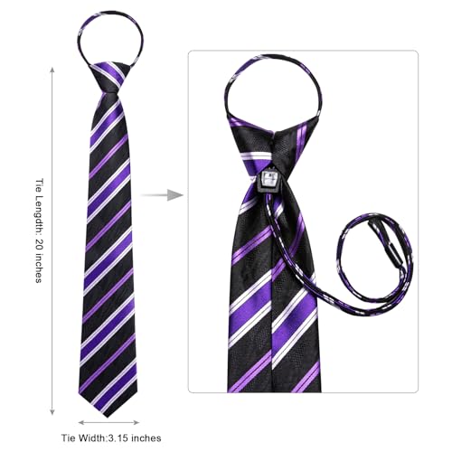 Image of Hi-Tie Zipper Ties for Men Pre-tied Tie Set Lapel Pin Pocket Square and Cufflinks Formal Business Wedding Adjustable Necktie