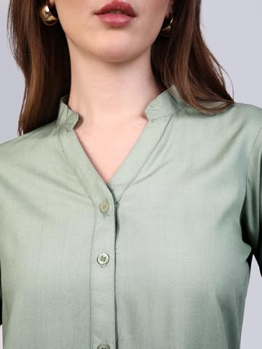 Image of Urbano Fashion Women's Modal Viscose Full Sleeve Regular Fit Casual Solid Shirt with Mandarin Collar