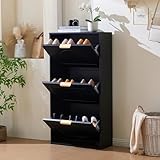 BXEYXE Schuhkipper Schmal mit 3 Klappen. Schuhschrank. Schuhschrank Weiss Schuhkommode für Flur...