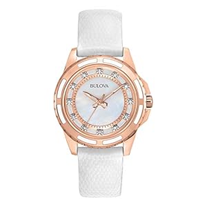 Bulova Ladies’ Classic Diamond 3-Hand Quartz Stainless Steel Watch, 12 Diamonds, Mother-of-Pearl Dial