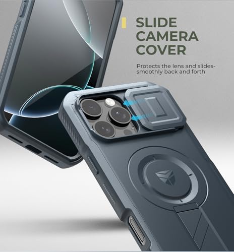 Image of Dexnor for iPhone 16 Pro Max Case with Slide Camera Cover&Adjustable Kickstand&Built-in Screen Protector,Compatible Wireless Charging Shockproof Cases Heavy-Duty Mangetic Protective Cover,Navy Blue