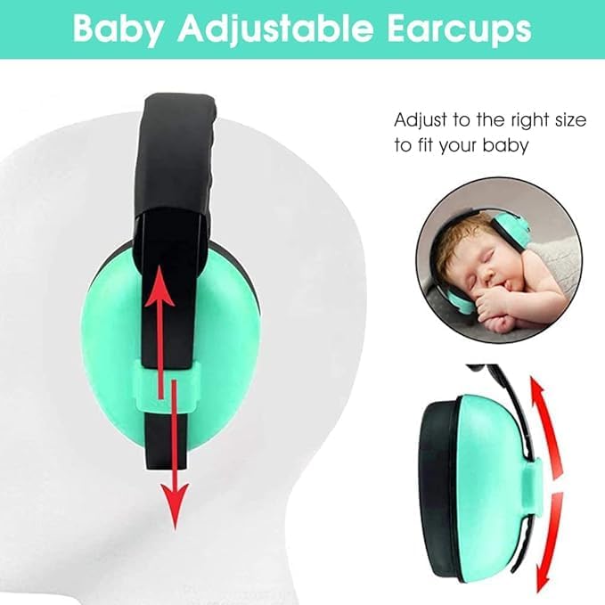 ATIRAMANIYA Baby Hearing Protection Earmuffs for Baby Sleep Flight Travel, Baby Ear Protection Noise Canceling Headphones for Baby Toddler 0-3 Years (Green Ear Muffs) 1