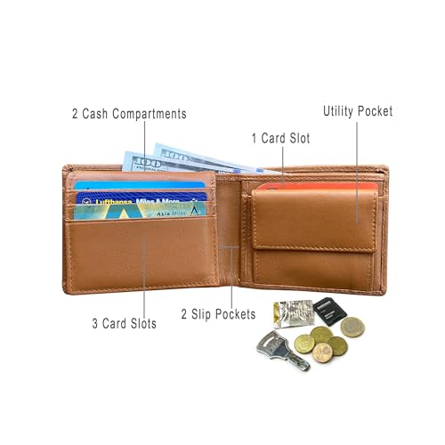 Balona Genuine Leather Anti-theft RFID-Blocking Minimalist Bifold Coin Pocket Wallet Two Side Hidden Stitch Credit Card Case for Men (Tan Nappa)2