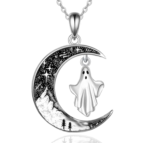 Halloween Ghost Necklace for Women 925 Sterling Silver Spooky Ghost