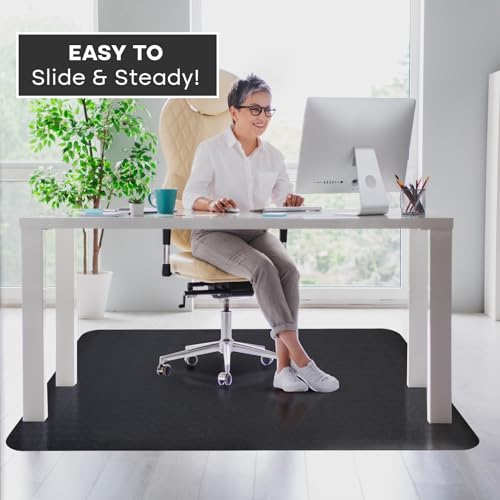Office Chair Mat for Hardwood Floor: 63\" x 51\" Extra Large Black Office Chair Mats, Anti-Slip Rubber Floor Mat for Gaming Rolling Chair, Heavy Duty Sturdy Floor Protector Mat Under L Computer Desk