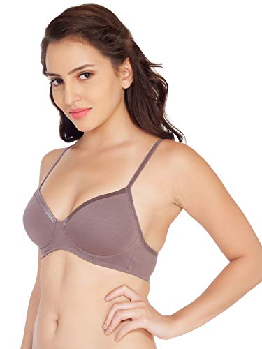 Image of SOIE Women's Solid Semi /Medium Coverage Padded Non-Wired Satin Panelled T-Shirt Bra