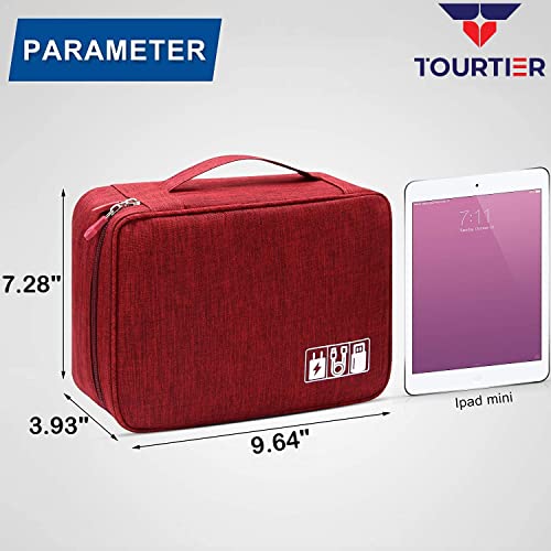 TOURTIER Digital Accessories Cable Organizer Bag - Travel Electronics Storage Case Protects USB Drives, Memory Cards, Chargers, SD Card, Cords, Adaptors and Other Device Accessories (Red) 2 41AffkmBwgL