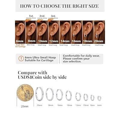Silvora 925 Sterling Silver Huggie Hoop Earrings for Women, 14K Gold/Rose Gold/Black/Silver Plated Small Hoops 6-20mm, Hypoallergenic Lightweight Cartilage Sleeper Earrings